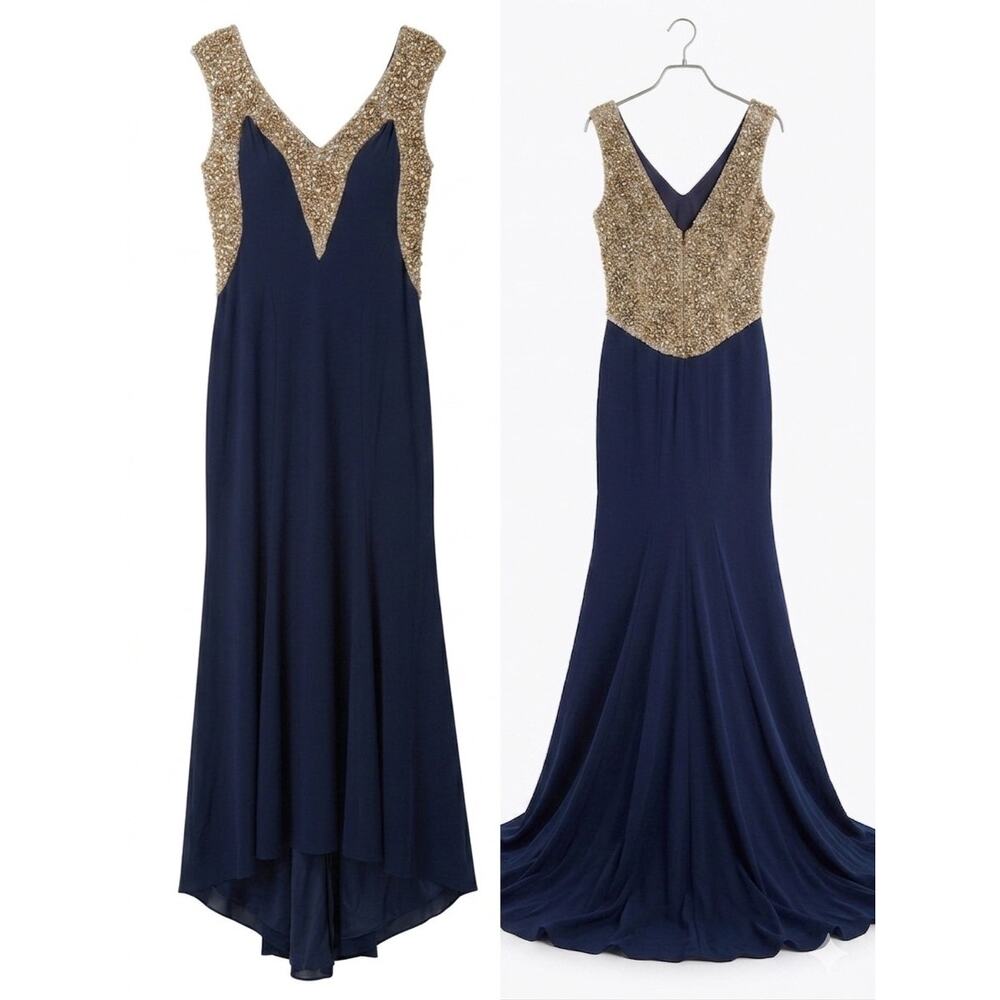 Vintage Carolina Herrera Navy Silk Gown Size 10 Beaded Needs Repair/Restoration